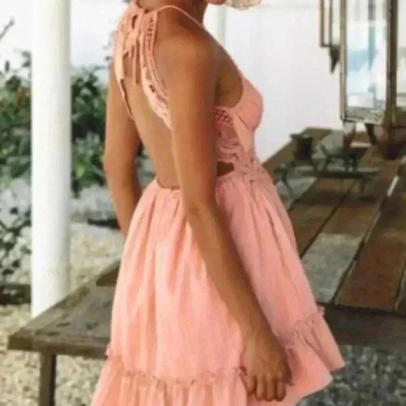 🆕 V-Neck Spaghetti Strap Bowknot Backless Sleeveless Lace Swing Skater Dress🆕 - Picture 4 of 11